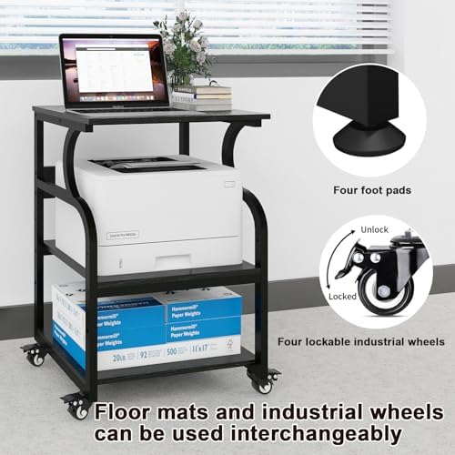 Natwind 3 Tier Large Printer Stand, 24"x20", with Charging Station,Black - Image 6