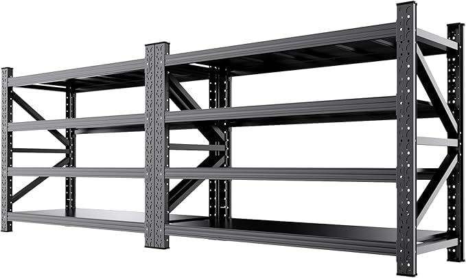 2-Pack 5000LBS Heavy Duty Storage Shelves, 4 Tier Garage Shelving Metal Shelving Unit,Adjustable Heavy Duty Shelving 69" W x 24" D x64 H Black by OrganizingStorageAssistant