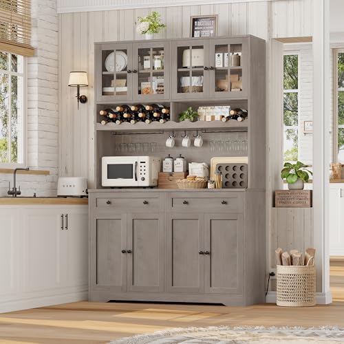HOSTACK Kitchen Pantry Storage Cabinet, Coffee Bar Hutch Cabinet, Ash Gray - Image 2