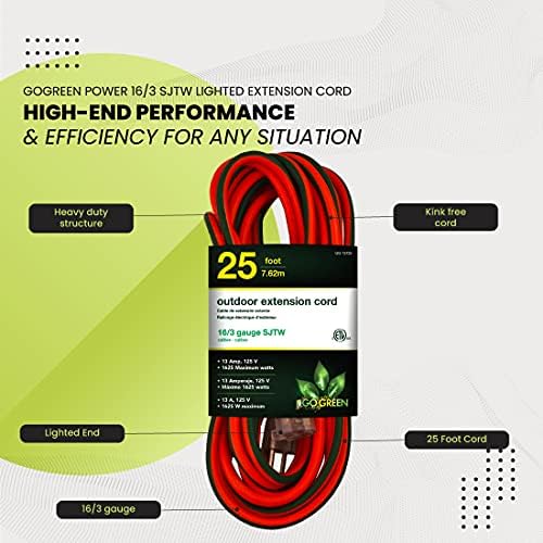Go Green Power Inc. (GG-13725) 16/3 SJTW Outdoor Extension Cord, Lighted End, 25 ft (Pack of 2) - Image 5