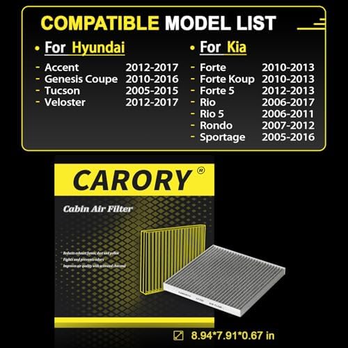 CARORY Cabin Air Filter w/Activated Carbon for 2012-2017 Hyundai Accent, 2005-2015 Tucson, 2012-2017 Veloster, 2010-2013 Kia Forte, 2006-2017 Rio, 2005-2016 Sportage, and more, CF709 - Image 3