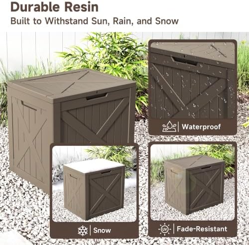 32 Gallon Waterproof Resin Storage Deck Box, Light Coffee - Image 5