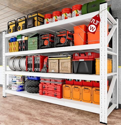 71.3" Wide Heavy Duty Garage Shelving Units,5000LBS Deep Storage Shelves,White Metal Garage Shelves,Steel Shelf,Large Storage Rack,Industrial Shelving for Shop,Warehouse,Basement,71.3"W x 24"D x 70"H by SISESOL
