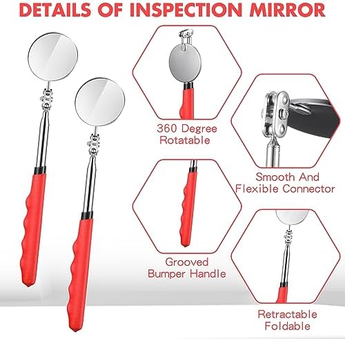 Copkim 2 Pcs Telescoping Inspection Mirror Mechanics Mirror,50mm,Red - Image 3