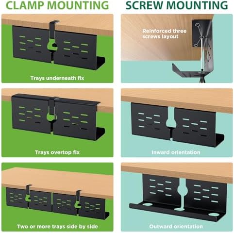 KEEGH 16 in Under Desk Cable Management Tray, Metal Cord Organizer, 2 Pack - Image 2
