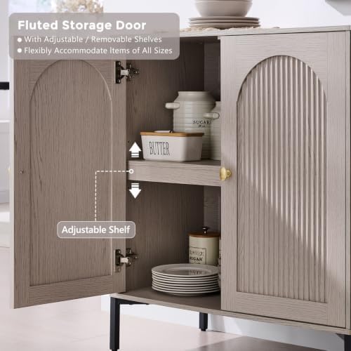 IFGET 34"Tall Modern Arch Sideboard Buffet Cabinet with Storage, Light Grey - Image 4