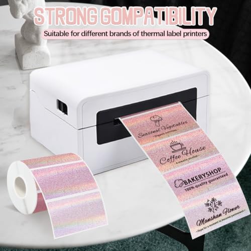 3"x2" Holographic Thermal Label,Self-Adhesive Rectangle Thermal Sticker for Logo Design,Price Tag,Thanks Card,Address,QR Code（Pink Gradient Dots） - Image 3