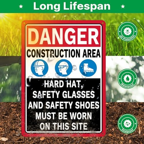 2 Pack Danger Construction Area Hard Hat Safety Glasses and Safety Shoes Must Be Worn On This Site Signs 14” x 10” Rust-Free Aluminum Easy to Install - Image 5