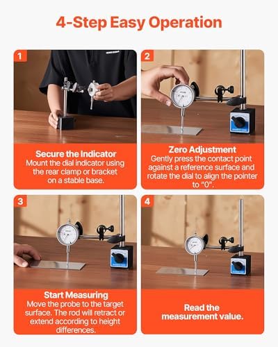 VEVOR Dial Test Indicator, 0.001 inch Accuracy, 0-1 inch Measuring Range, Easy to Read Large Dial, Professional for Internal Diameter Measurement, Runout Detection, Flatness Inspection - Image 5