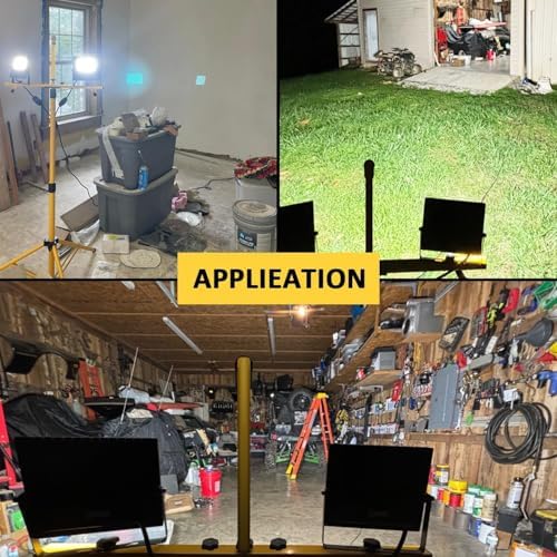 Work Lights with Stand 21000 Lumen, 2 Adjustable Heads Work Lights on Stand, with Adjustable and Foldable Tripod Light Stand for Outdoor Indoor Workshop Garage Construction Site Lighting - Image 6