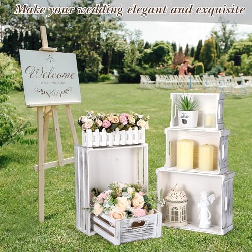 CroBlissful 5 Pack Wooden Crates for Display Rustic Nesting Crates, White - Image 7