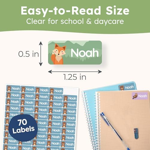 Personalized Name Labels for Kids (70 Labels) - Durable & Waterproof Custom Name Stickers for Clothing Tags, School Supplies, Camp & Daycare - Animal Forest (1.2”x0.5”) - Image 5