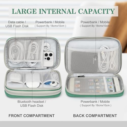 FYY Electronic Organizer, Travel Tech Pouch Bag, Large, Green Quilted - Image 3