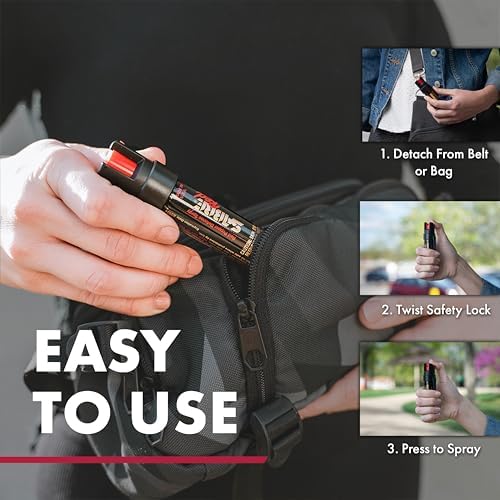 SABRE RED Compact Pepper Spray, Max Police Strength OC Spray with UV Dye, Compact Belt Clip For Fast Access, 4X Longer Spray Time - Up to 13 Seconds, 0.67 fl oz, Secure & Easy to Use Safety - Image 4