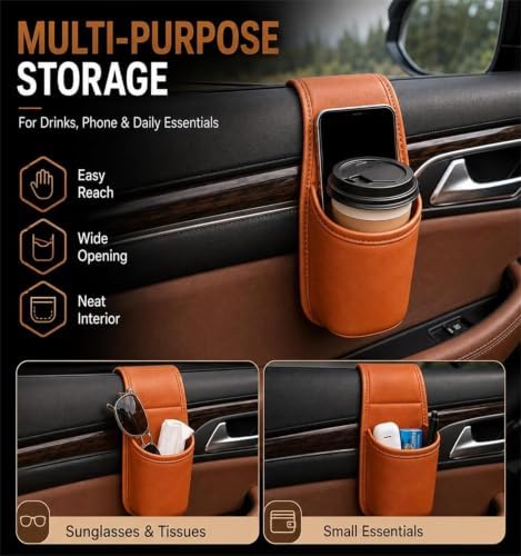 Universal Leather Car Door Cup Holder Extra Large Drink Organizer (2PCS) - Image 2