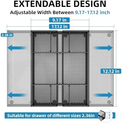 Marbrasse Expandable Desk Drawer Organizer, Mesh Drawer Organizer Tray with 10 Adjustable Compartments, Desk Organizers and Accessories for Office Supplies, Makeup & Vanity (Expandable Black-2 pack) - Image 2
