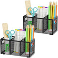 Marbrasse Mesh Pen Holder for Desk, Pencil Holder Desk Organizer 3 Adjustable Compartments, Pencil Cup with Handle Perfect for Classroom, Office, Home, Makeup, Art (Black-2P) by Marbrasse