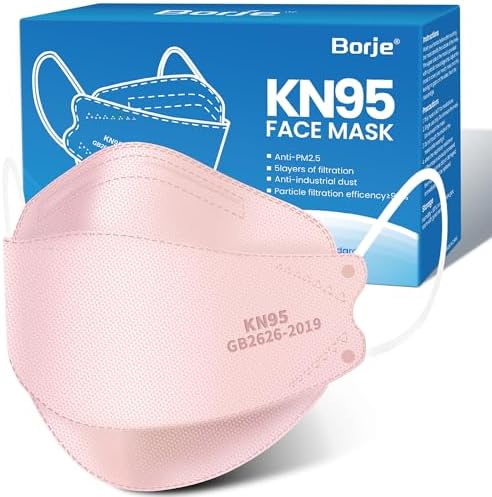 Borje KN95 Face Masks for Adults 50 Pack,5-Ply Pink Disposable Face Mask Against PM 2.5 Smoke & Dust, Filtration Efficiency 95% by Borje