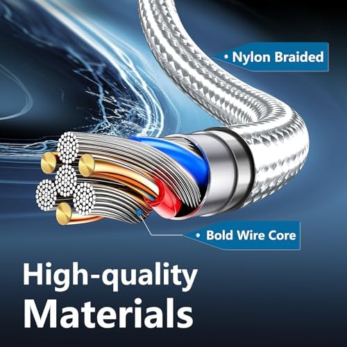 60W USB C to USB C Cable, 3 Pack 6ft Type C Fast Charger Cord (Silver) - Image 4