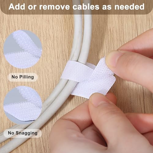 100 Pcs Cable Management Under Desk, Hook and Loop Cable Straps, White - Image 6