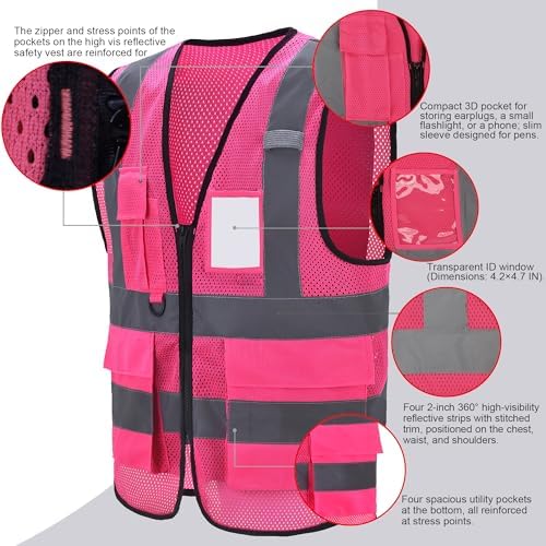 High Vis Safety Vest Reflective Strips, Multi-Pocket Design, Available in Yellow,Orange,black,Pink,blue,Red,purple - Image 4