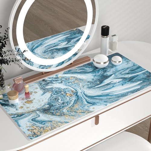 QiyI PU Leather Large Mouse Pad, Office Decor, 31.5" x 15.7", Blue Marble - Image 6