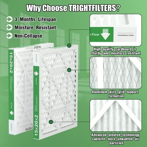 15x20x2 Air Filter TRIGHTFILTERS, Durable MERV 8 Pleated Home HVAC AC Furnace Heater Filters Replacement, Lightweight Compact Air Conditioner Filters 4 Pack - Image 4