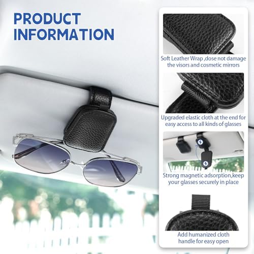 JUSTTOP 2 Pack Sunglasses Holders for Car, Magnetic Leather Buckle Sun Visor Sunglass Clip, Ticket Card Clip Sunglasses Mount, Car Interior Accessories for Men and Women (Black) - Image 4