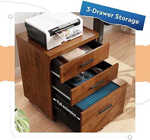 DEVAISE 3 Drawer File Cabinet, Wood Under Desk Filing Cabinet, Walnut - Image 4