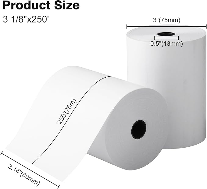 20 Rolls, 3 1/8"x250', Fits most of Cash Registers/POS Thermal Printers. - Image 2