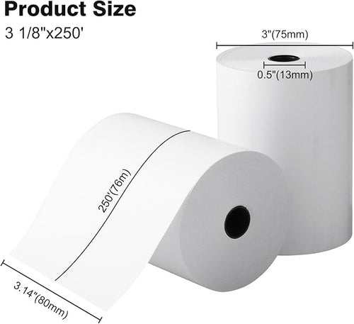 20 Rolls, 3 1/8"x250', Fits most of Cash Registers/POS Thermal Printers. - Image 2