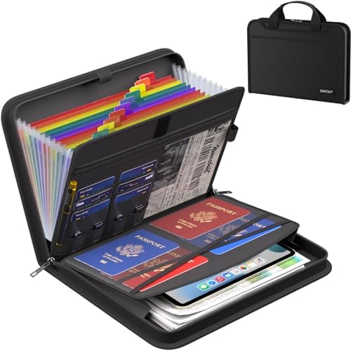 ENGPOW Accordion File Organizer,Fireproof Expanding File Folder with Multi Pockets,13 Colorful Pockets Document Organizer with Handle & Labels,Portable Home Travel Safe Storage for Letter A4 Files by ENGPOW