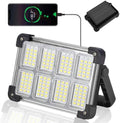 120W Solar Rechargeable Work Light, 144 LED Portable Flood Light with Stand, IP66 Waterproof 4 Modes LED Job Site Lighting Flashlights for Mechanic Camping Fishing Car Repair by YXQUA