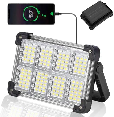 120W Solar Rechargeable Work Light, 144 LED Portable Flood Light with Stand, IP66 Waterproof 4 Modes LED Job Site Lighting Flashlights for Mechanic Camping Fishing Car Repair by YXQUA