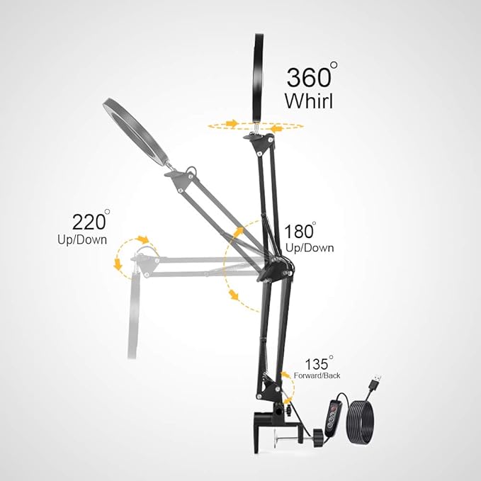 Magnifying Glass Light Clamp Desktop Lamp Stand Desk Table Close Work Up - Image 8