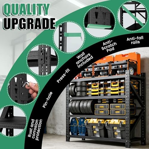 4-Tier Heavy Duty Garage Shelving,Industrial Shelving for Home & Business,Garage Storage Racks Heavy Duty Steel Shelves,Ultra-Wide Metal Rack for Garage Walls,Workshop,Office,Basement - Image 6