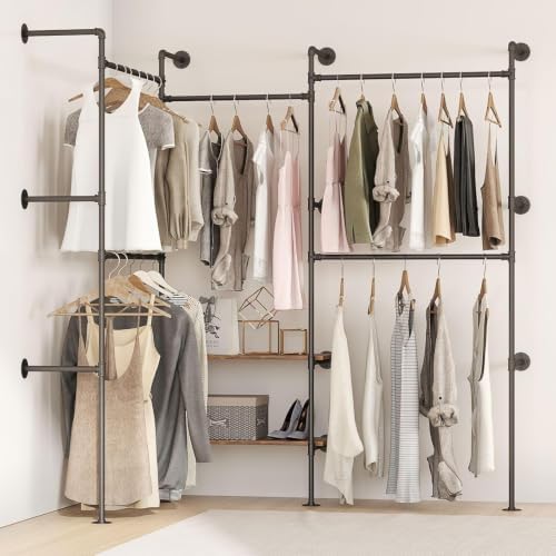 Industrial Pipe Clothing Rack with Shelves,Black - Image 6
