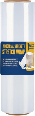 Industrial Stretch Film Wrap – 18" x 1000 FT x 80 Gauge, 1 Roll Heavy Duty by RockinRolls