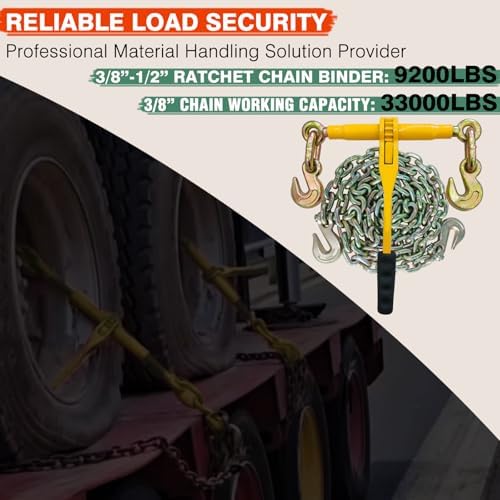 Ratchet Chain Binders 3/8''-1/2", 2 Pack Heavy Duty Load Binders with Grab Hooks, 9200 LBS Secure Working Load, Tie Downs for Grade 70 Transport Chain,for Towing,Hauling,Flatbed Trailers - Image 4