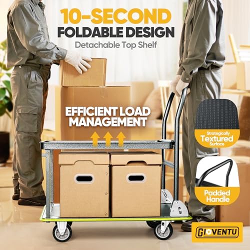 Heavy Duty Push Cart Dolly (700 lbs), 2 Tier Foldable Platform Hand Truck - Image 4