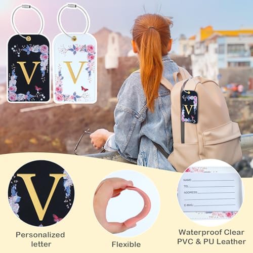3 Pack Luxury Floral PU Leather Luggage Tags, Travel Accessories Gift (V) - Image 4