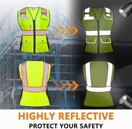 HYCOPROT Safety Vest for Women Mesh Reflective Lady High Visibility Construction Work Vest Meets ANSI/ISEA Standards - Image 4