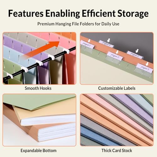 SUNEE Hanging File Folders, 100 Pack Letter Size Hanging File Folders with 1/5-cut Tabs, Stay Organized for Your Home and Office Bulk File, Documents and Paper, 10 Pastel Colors - Image 3