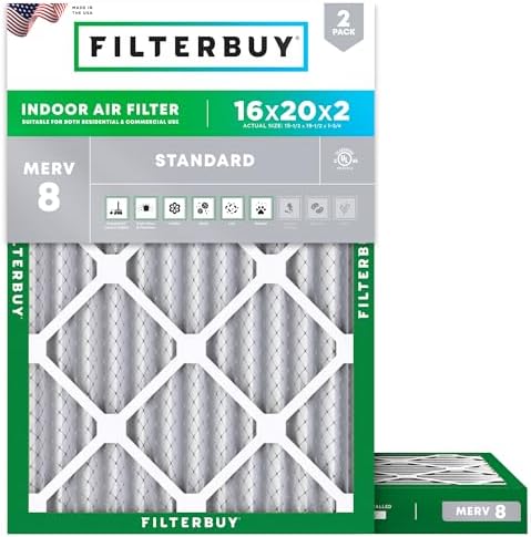 Filterbuy 16x20x2 Air Filter MERV 8 Dust & Allergy Defense (2-Pack) by Filterbuy