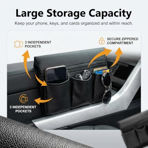 Car Door Window Armrest Storage Organizer, Leather Ergonomic Door Arm Rest Pad with Multi Pocket, Auto Side Door Storage Bag for Phone Keys Small Items, Universal for Most Cars (Black) - Image 3