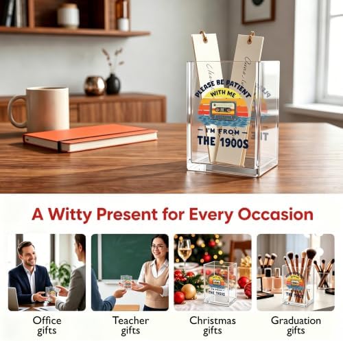 Funny Office Acrylic Cosmetic Pen Pencil Holder Cup, Be Patient with Me I'm From the 1900s Pencil Organizer, Vintage Cassette Office Desk Accessories, Sarcastic Gifts for Women Men（A49） - Image 5