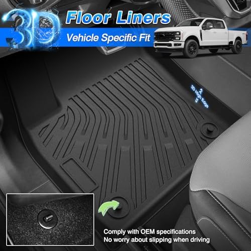 Floor Mats for Ford F-250/F-350/F-450 2017-2026 SuperCrew (Crew Cab), All Weather Floor Liners for F-250 Accessories, Heavy Duty TPE Car Mats, Car Accessories - Image 3