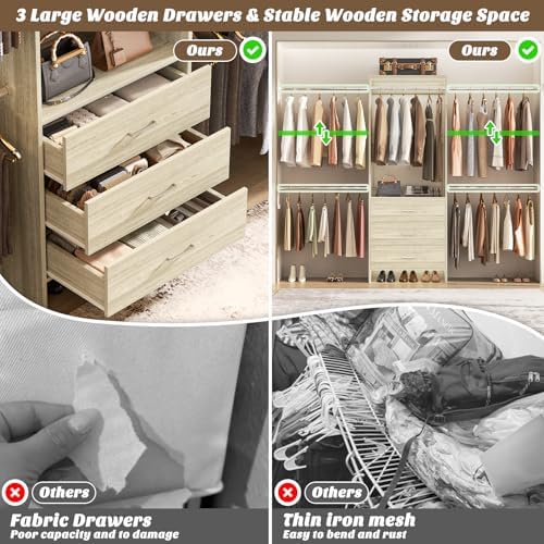 Aheaplus Closet System, 4.2-9Ft Closet Organizer with with 4 Rods, White Oak - Image 4