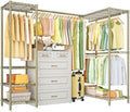 ULIFHOME E10L L-Shaped Clothes Rack for Corner（With Expandable Hanger Rod）Heavy Duty Freestanding Clothing Racks for Hanging Clothes，Portable Garment Rack 58-82"W x 30"D x 72"H，Max Load 900LBS，Gold by UlifHome