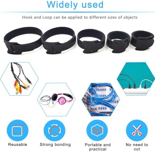100pcs Reusable Cable Ties - Hook and Loop Cable Straps for Wire Management - 6 Inch Adjustable Cord Organizer & Wire Ties for Electronics, PC, Home Office & Garden - Black Fastening Wraps - Image 5